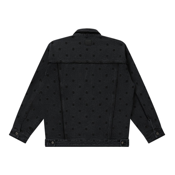 DOLLAR SIGN PATTERNED DENIM JACKET BLACK