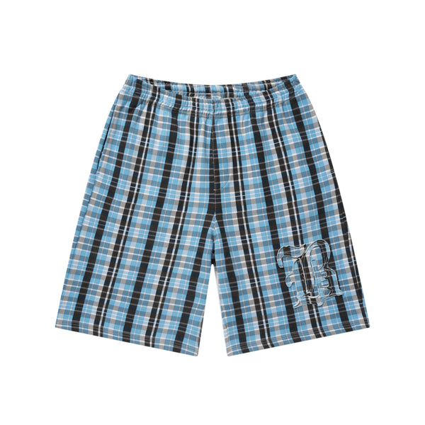 BIG B CHECKED BAGGY SWEAT SHORTS BLUE