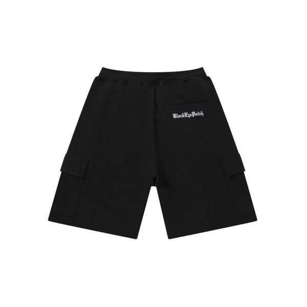 3 LETTER OE SWEAT CARGO BAGGY SHORTS BLACK