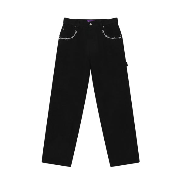 BARBED WIRE EMBROIDERED PAINTER PANTS BLACK