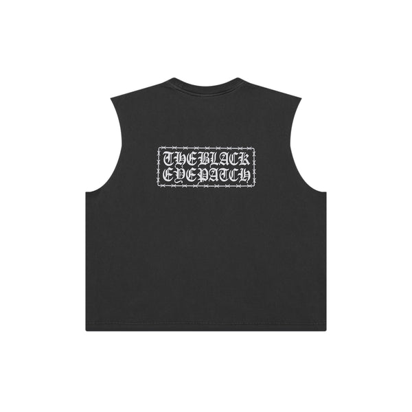 BARBED WIRE LOGO SLEEVELESS TEE WASHED BLACK