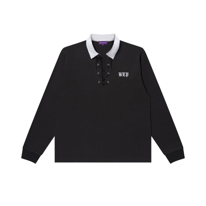 OE JAPAN FLAG LACE UP POLO BLACK