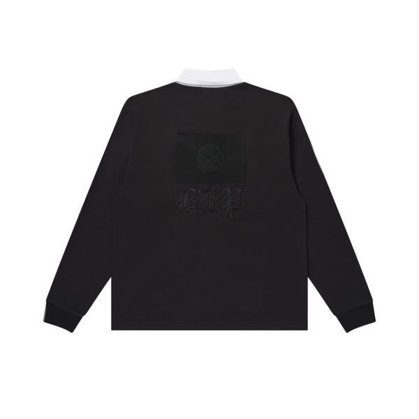 OE JAPAN FLAG LACE UP POLO BLACK