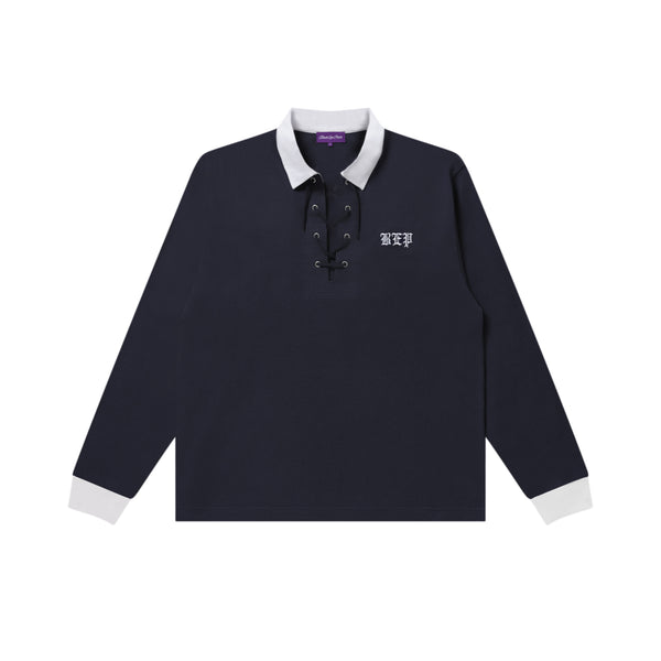 OE JAPAN FLAG LACE UP POLO NAVY