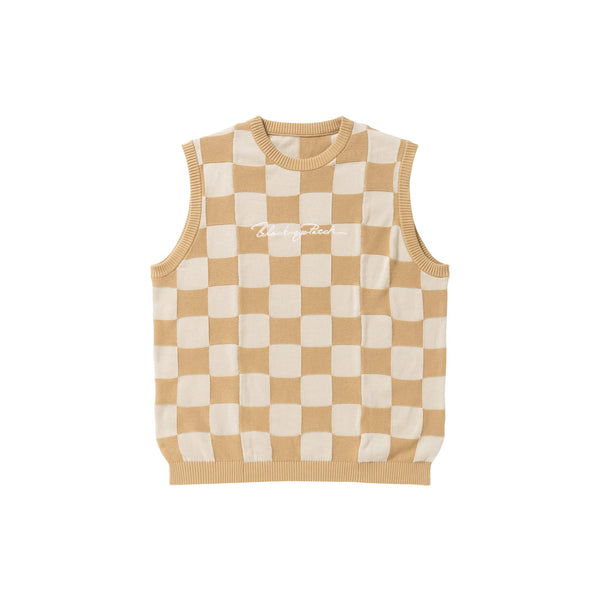Sports Script Checkered Knit Vest, Beige