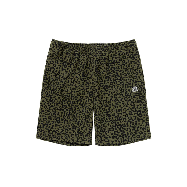 LEOPARD PATTERNED SWEAT SHORTS OLIVE