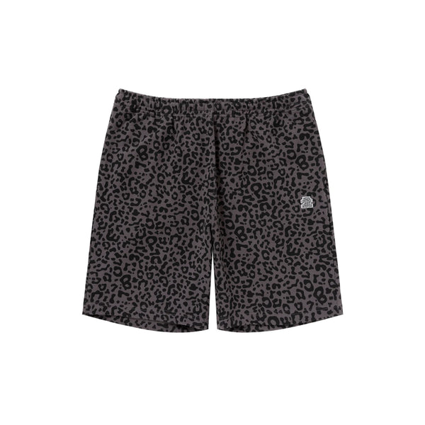 Leopard Patterned Sweat Shorts, Charcoal
