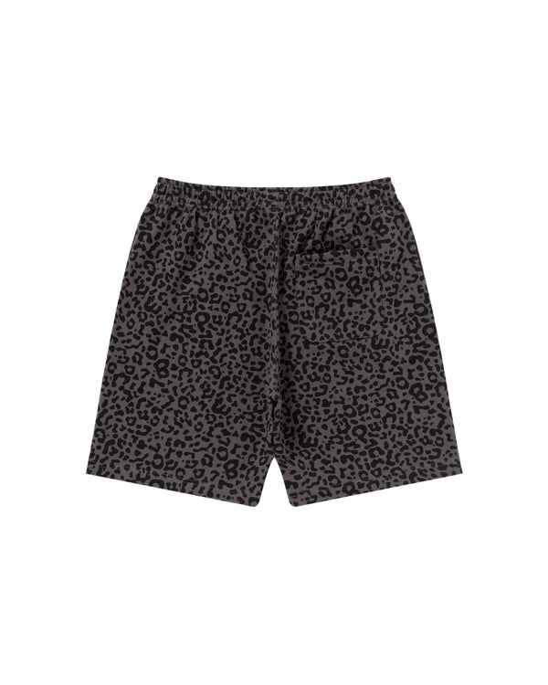 LEOPARD PATTERNED SWEAT SHORTS CHARCOAL