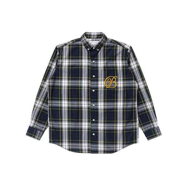 B Emblem Checked Long Sleeve Shirt, Green/White