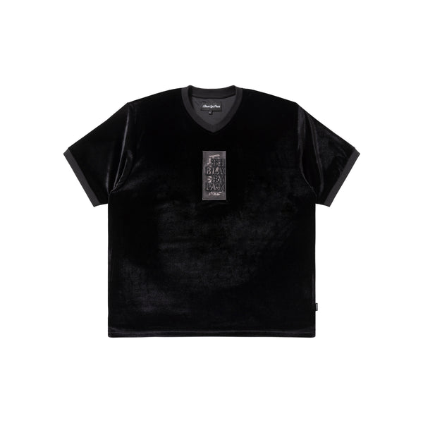 HWC LABEL EMBROIDERED VELOUR V NECK S/S SHIRT BLACK