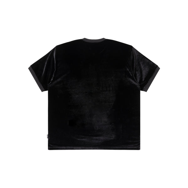 HWC LABEL EMBROIDERED VELOUR V NECK S/S SHIRT BLACK