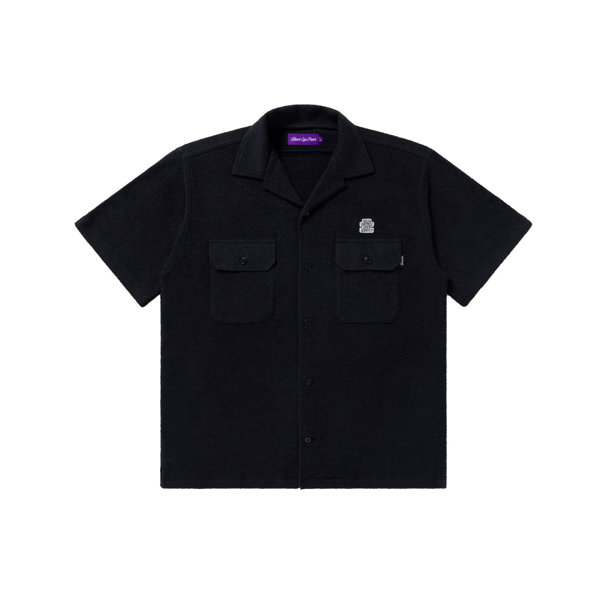 OG LABEL OPEN COLLAR S/S PILE SHIRT BLACK – BlackEyePatch