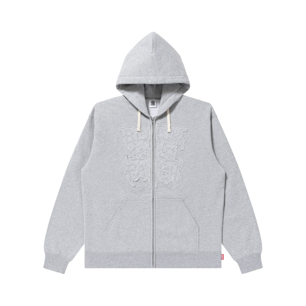 METAL LOGO FABRIC-STITCHED ZIP HOODIE HEATHER GRAY