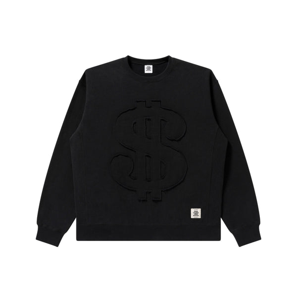 BIG DOLLAR SIGN FABRIC-STITCHED CREW SWEAT BLACK