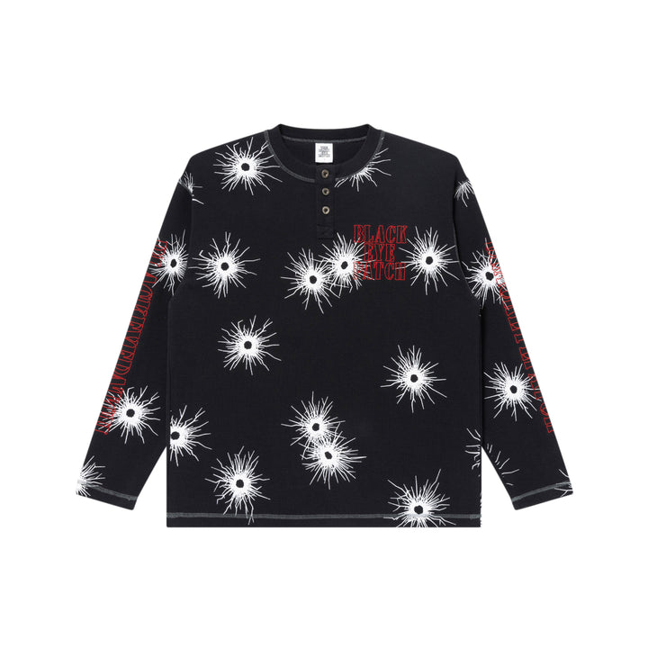 GUNSHOT STENCIL HENLEY NECK L/S THERMAL BLACK