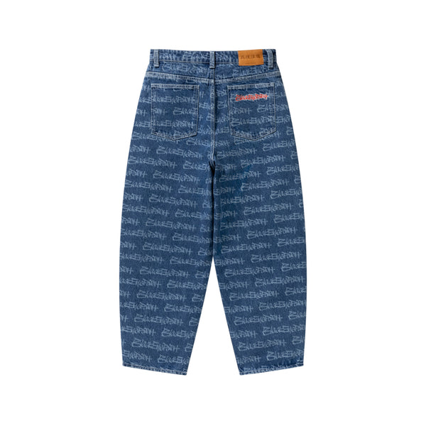 FASTHAND SCRIPT PATTERENED EXTRA BAGGY JEANS INDIGO