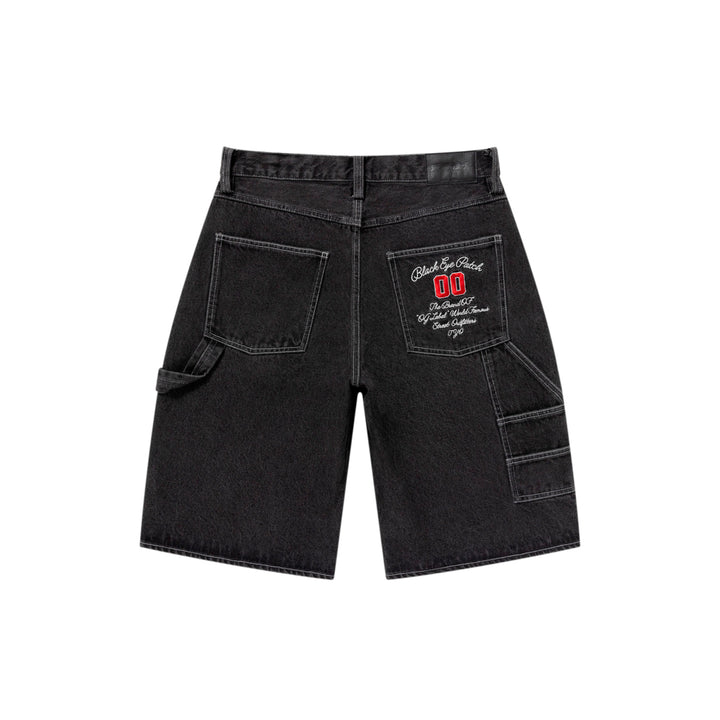 STATEMENT EMBROIDERED BAGGY DENIM SHORTS BLACK