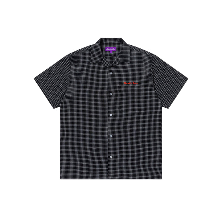 GRID CHECKED OPEN COLLARED S/S SHIRT BLACK
