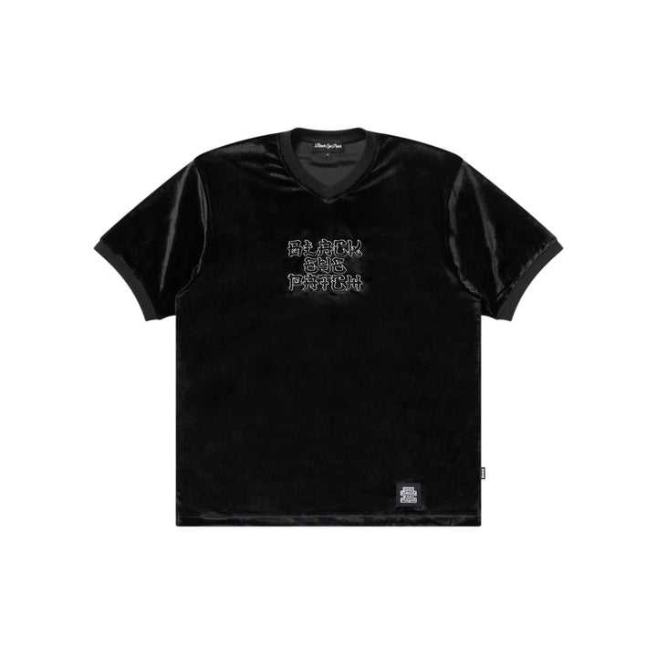 KANJI LOGO V NECK VELOUR PULLOVER TEE BLACK