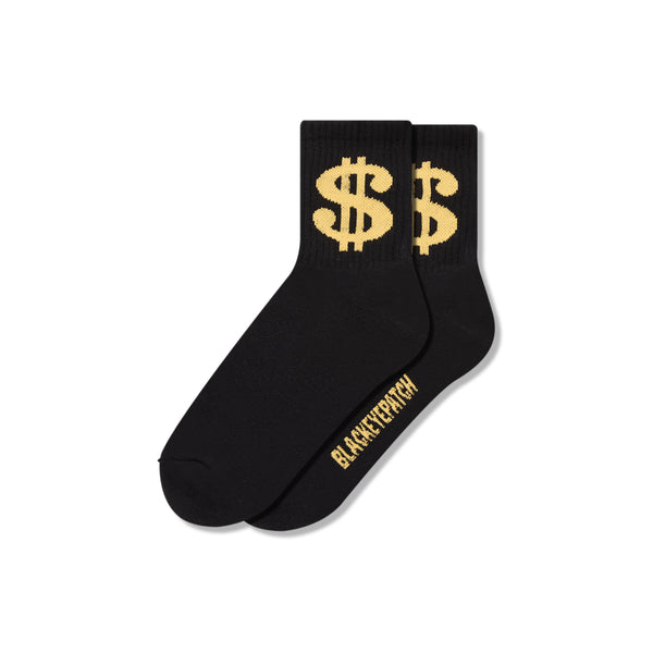 DOLLAR SIGN SOCKS BLACK/YELLOW