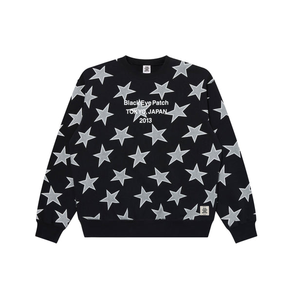 STAR PATTERNED BRAND ORIGIN CREW SWEAT BLACK
