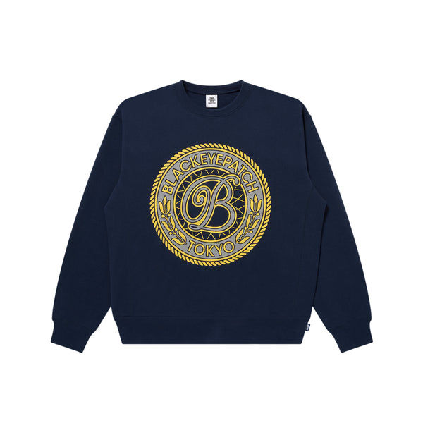 REFLECTIVE VINTAGE B EMBLEM CREW SWEAT NAVY
