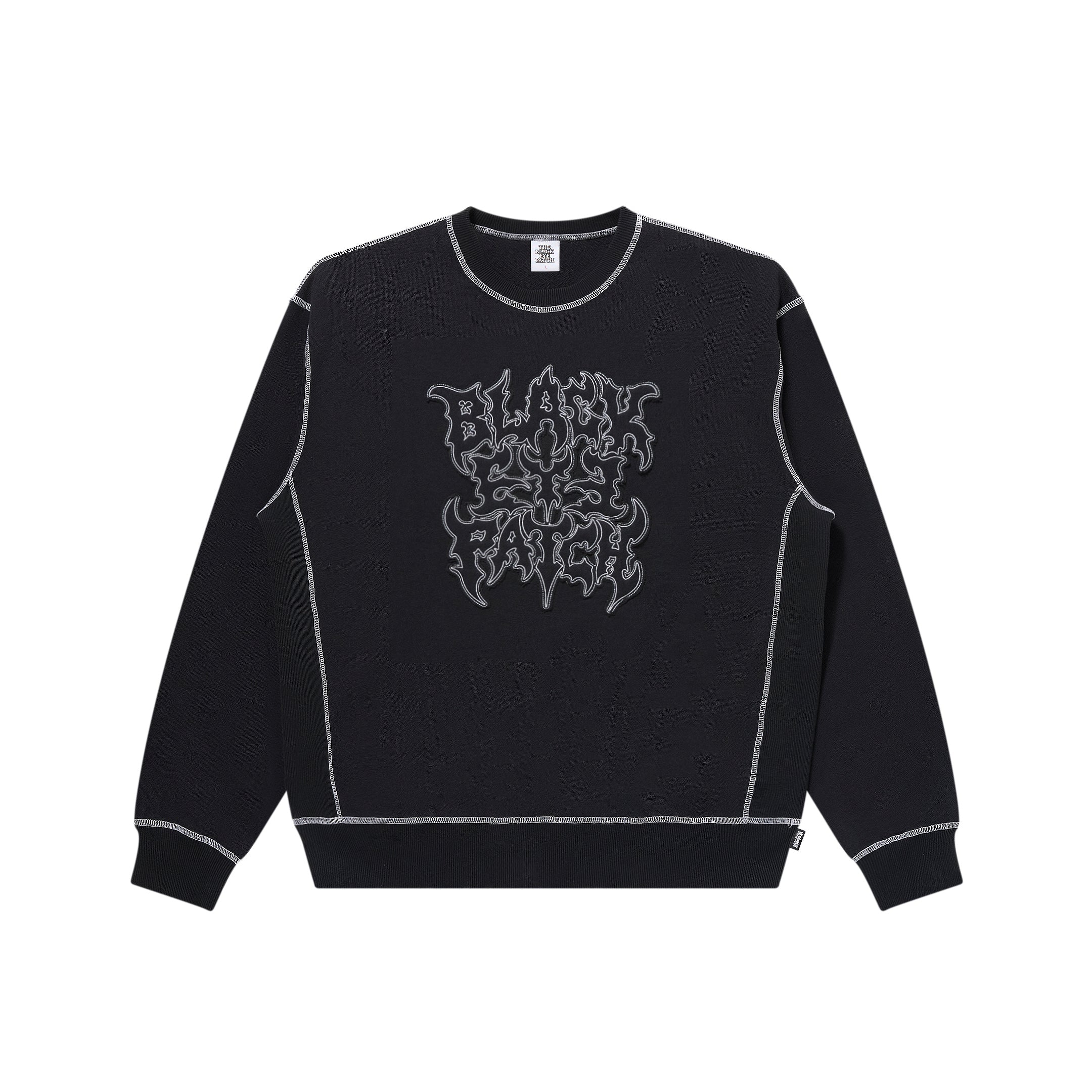 METAL LOGO STITCHED CREW SWEAT BLACK/WHITE – BlackEyePatch