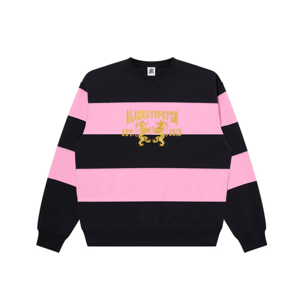 HERALDIC COLLEGE STRIPED CREW SWEAT BLACK/PINK
