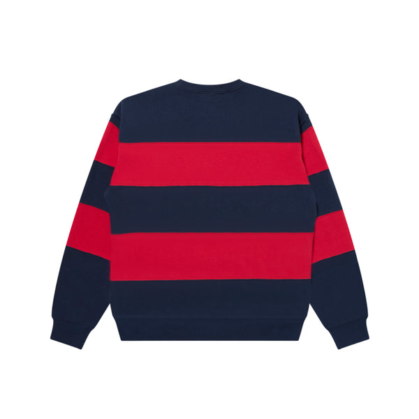 HERALDIC COLLEGE STRIPED CREW SWEAT NAVY/RED