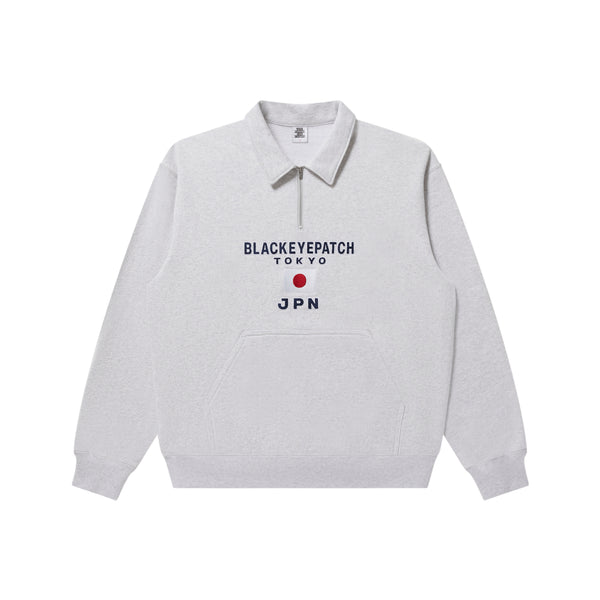 JPN FLAG EMBROIDERED HALF ZIP SWEAT ASH