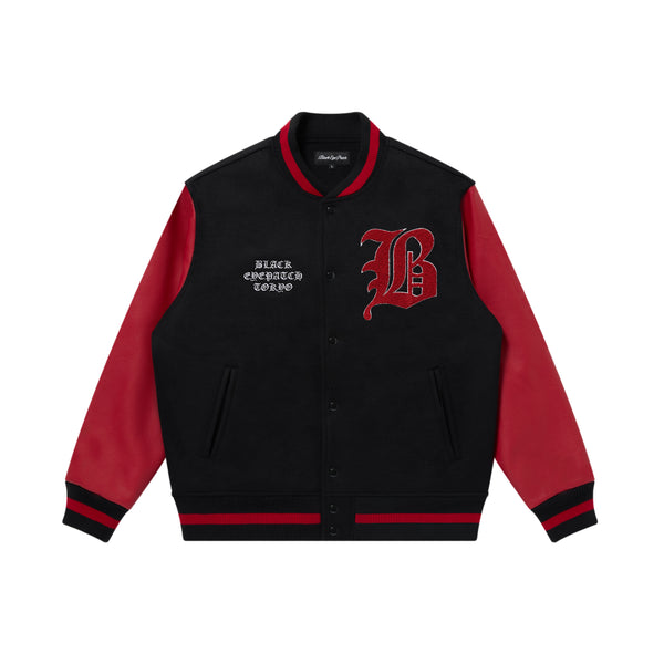 OE BIG B MELTON VARSITY JACKET BLACK/RED