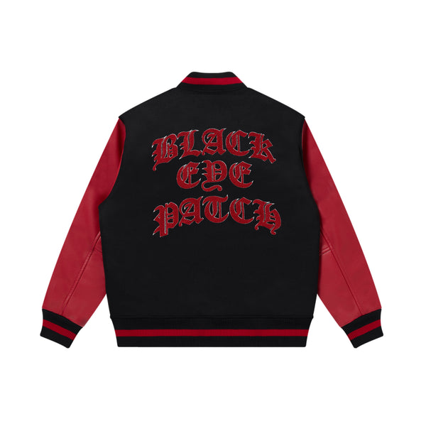 OE BIG B MELTON VARSITY JACKET BLACK/RED