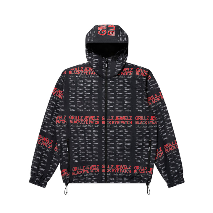 GRILLZ JEWELZ PATTERNED SHELL JACKET BLACK