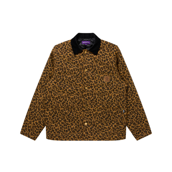 LEOPARD PATTERNED COVERALL JACKET BROWN