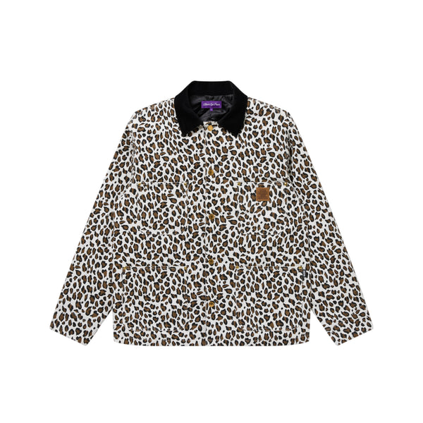 LEOPARD PATTERNED COVERALL JACKET WHITE