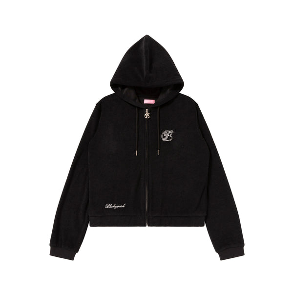 B Emblem Pile Zip Hoodie, Black