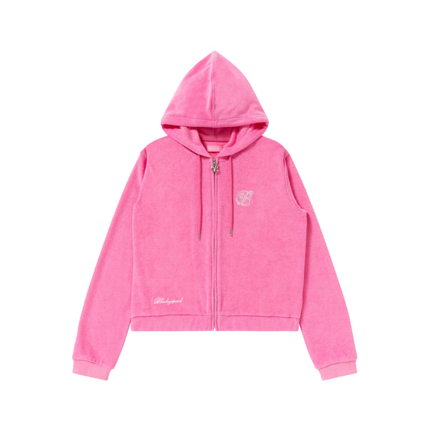 B Emblem Pile Zip Hoodie, Pink