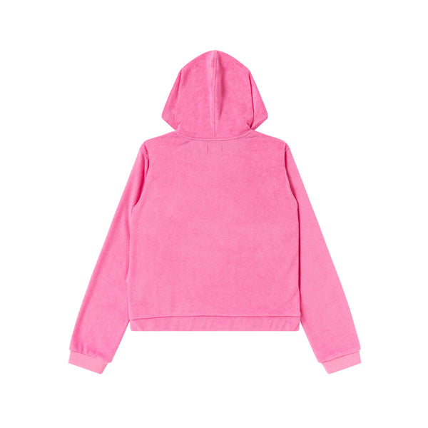 B Emblem Pile Zip Hoodie, Pink