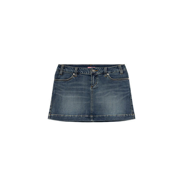 B EMBLEM DENIM MINI SKIRT