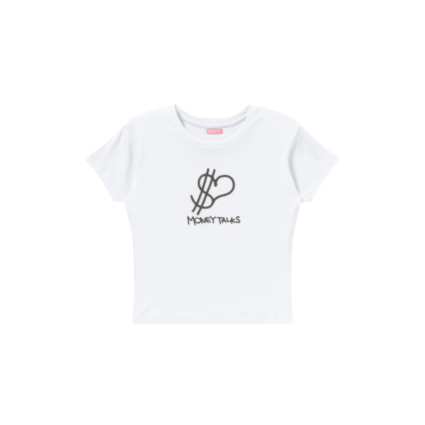 MONEY TALKS BABY TEE WHITE