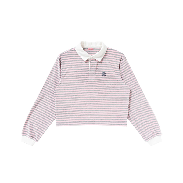 OG LABEL VELOUR Long Sleeve Rugby Shirt, Pink