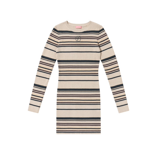 B EMBLEM RIBBED KNIT DRESS MULTI