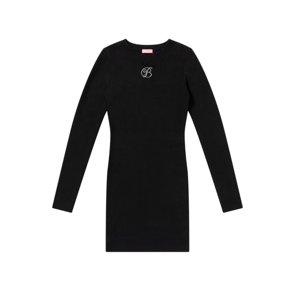 B EMBLEM RIBBED KNIT DRESS BLACK