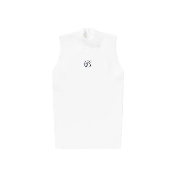B Emblem High Neck Knit Tank (White)