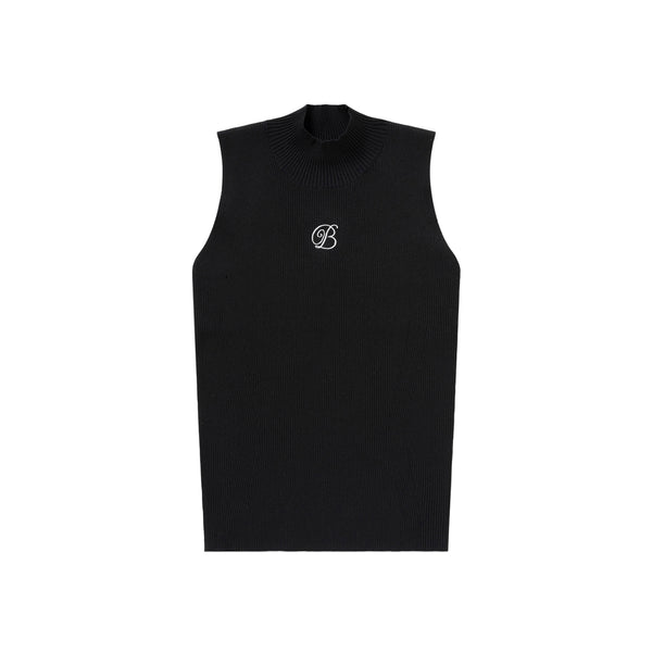 B Emblem High Neck Knit Tank, Black