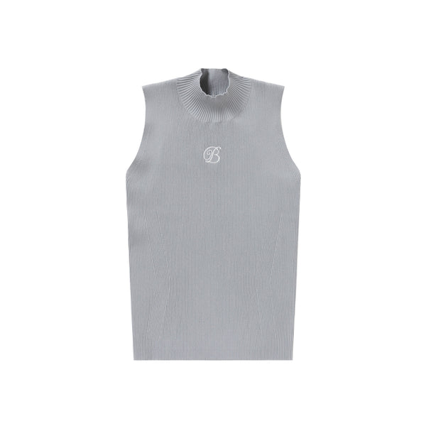 B Emblem High Neck Knit Tank, Gray