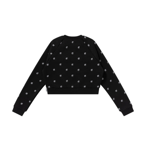 B EMBLEM PATTERN EMBROIDERED CREW SWEAT BLACK