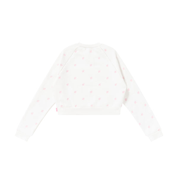 B EMBLEM PATTERN EMBROIDERED CREW SWEAT WHITE