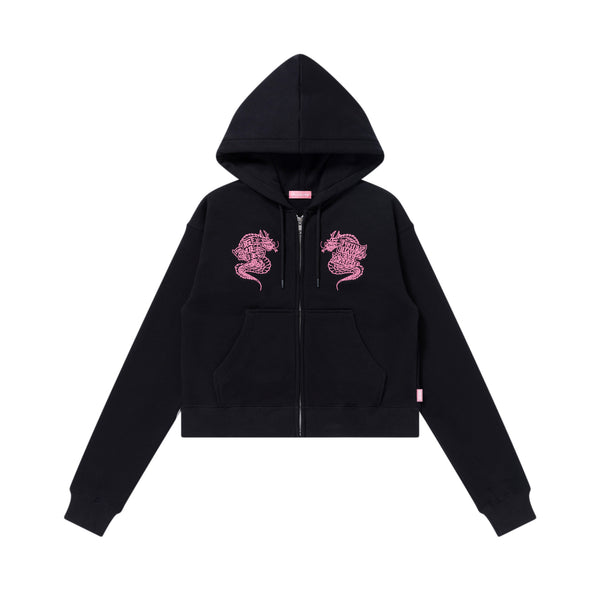 DRAGONS EMBROIDERED ZIP HOODIE BLACK