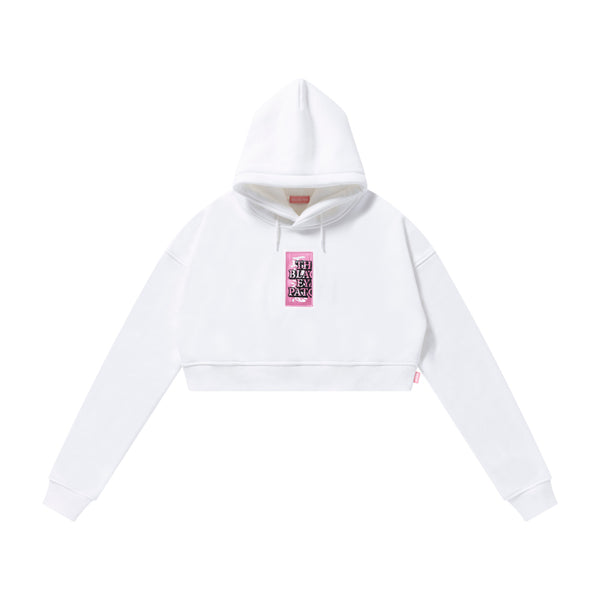 HWC LABEL EMBROIDERED CROPPED HOODIE WHITE